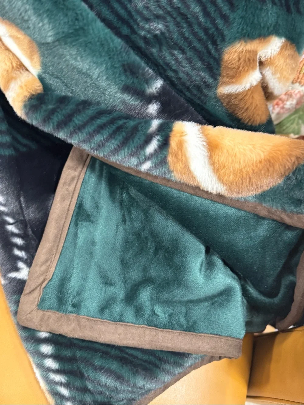 Green Plaid Faux Fur Throw with Football Motif